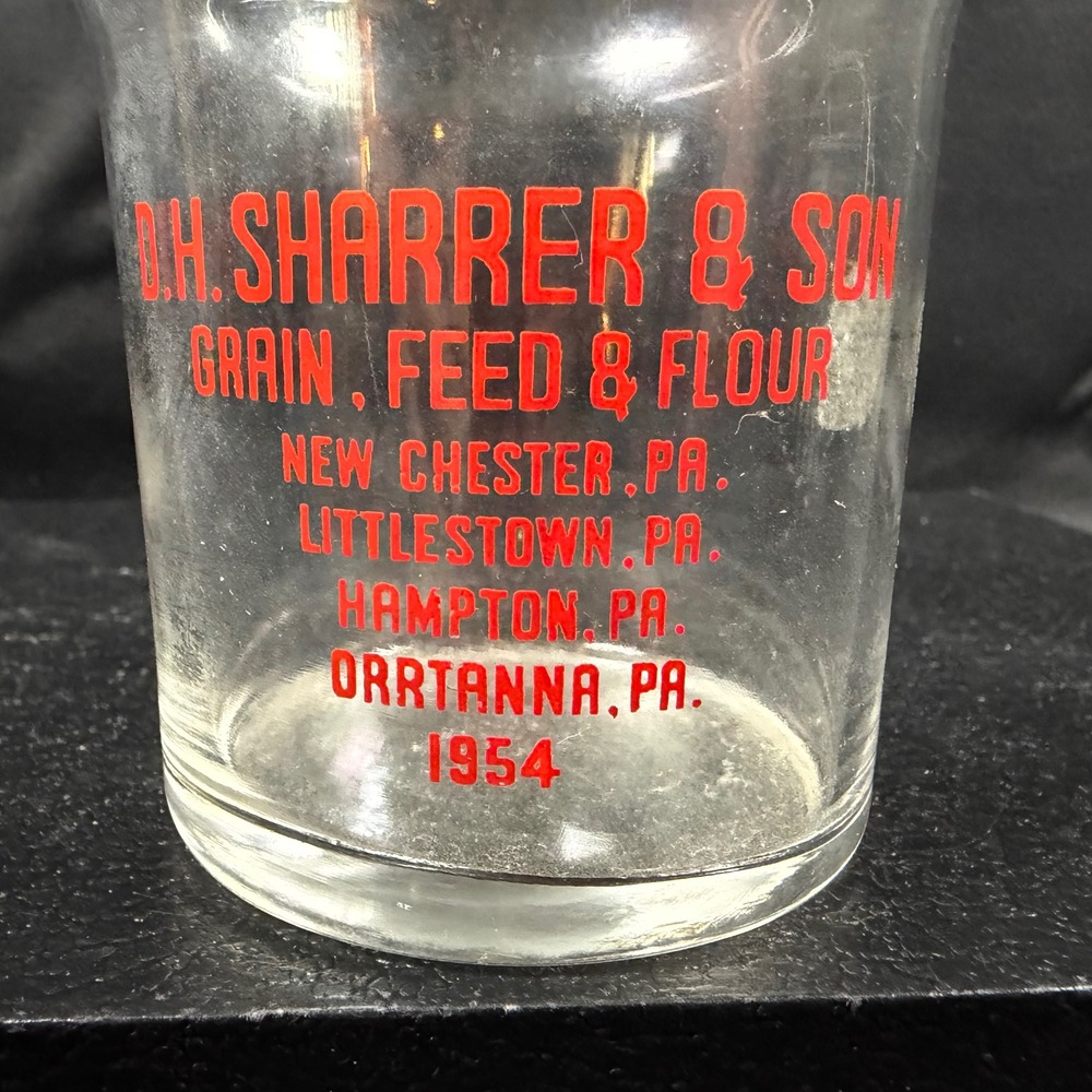 D.H. Sharrer & Son Grain Feed & Flour Glass 1954 Pennsylvania Advertising PA